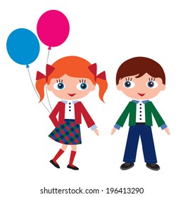 Kids with balloons. Vector illustration.