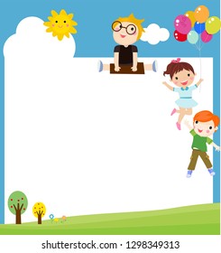 Kids and banner