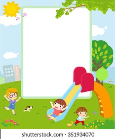 Cartoon Frame Three Kids Outdoors Stock Vector (Royalty Free) 408557329 ...