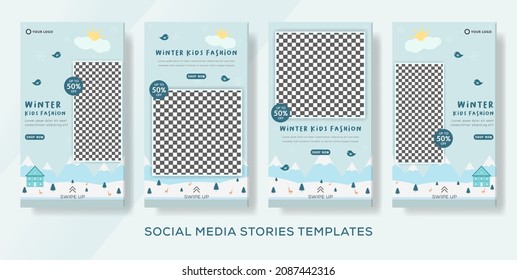 Kids banner template social media for winter sale stories post. premium vector