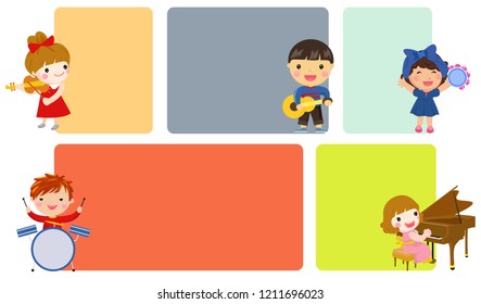 Kids and banners,Illustration of Kids Playing Different Musical Instruments