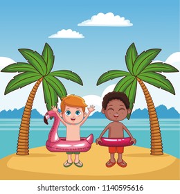 Kids and beach cute cartoons