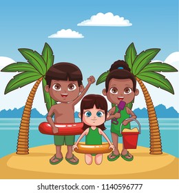 Kids and beach cute cartoons