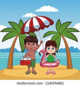Kids and beach cute cartoons