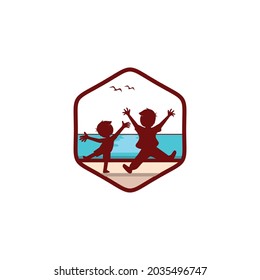 Kids Beach Playing Enjoying Abstract Mark Pictorial Emblem Logo Symbol Iconic Creative Modern Minimal Editable in Vector Format