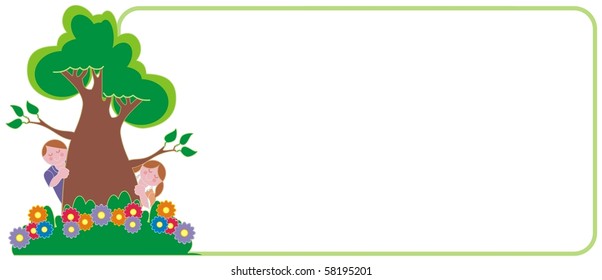 Kids behind a tree sign playing and enjoying a active lifestyle