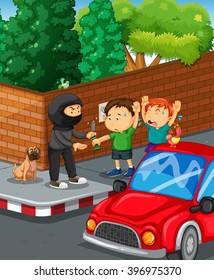 Niños robados en la esquina de la calle, ilustración