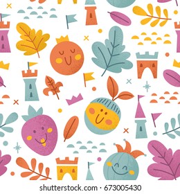 Kids berry seamless pattern. Fun summer background. Vector illustration
