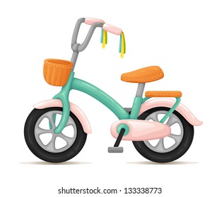 Kids bicycle. Cute girly bicycle with a basket.