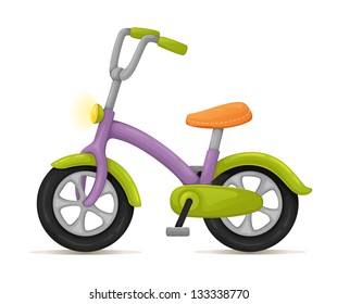 Kids bicycle. Cute purple and green bicycle.