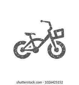 Kids bicycle icon in grunge texture. Vintage style vector illustration.