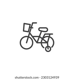 Kids bicycle line icon. linear style sign for mobile concept and web design. Children bike outline vector icon. Symbol, logo illustration. Vector graphics