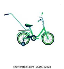 Kids bicycle or tricycle in flat style. Colorful bike baby carriage icon, playing game toy. Vector illustration