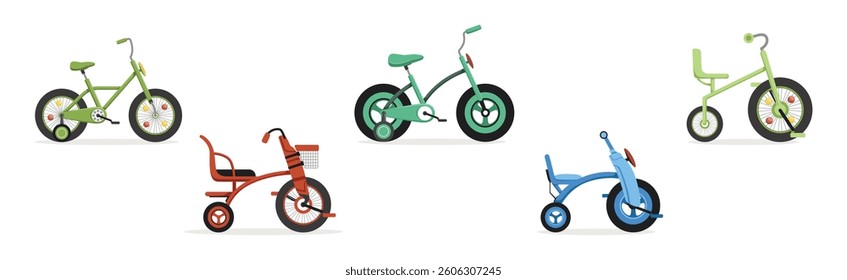 Kids Bicycles and Bike for Childhood Activity Vector Set