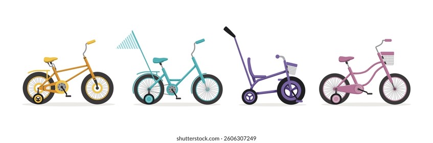 Kids Bicycles and Bike for Childhood Activity Vector Set