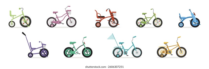 Kids Bicycles and Bike for Childhood Activity Vector Set