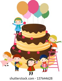 kids and a big cake