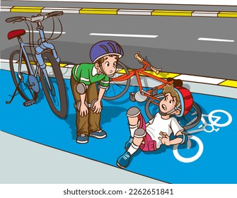 kids in bike accident cartoon vector