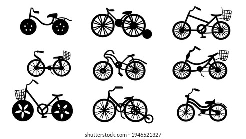 Las siluetas de bicicletas para niños constituyen una ilustración vectorial para la web.