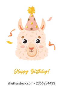 Kids birthday card with cute llama