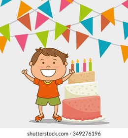 Kids birthday celebration cartoon design, vector illustration graphic