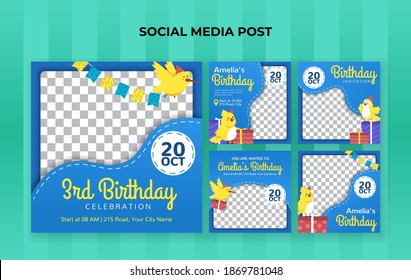 Kids Birthday Celebration Party For Social Media Post Template