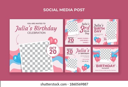 Kids Birthday Celebration Social Media Post Template. Suitable For Kids Birthday Invitation Or Any Other Kids Event