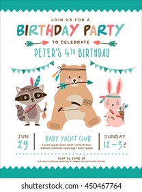 Kids Birthday Invitation Card With Cute Cartoon Animal