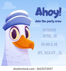 kids birthday invitation with seagull