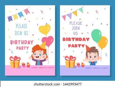 kids birthday party card vector illustration