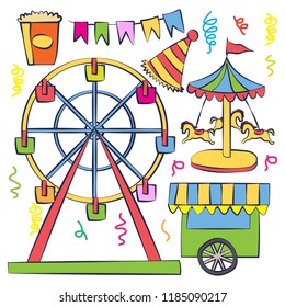 Kids birthday party invitation card with circus theme, vector illustration
