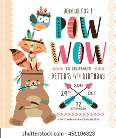 Kids Birthday Party Invitation Card With Cartoon Animals