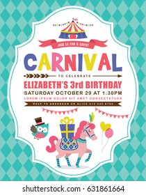 Kids Birthday Party Invitation Card With Circus Theme