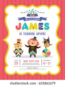 Kids birthday party invitation card with circus theme