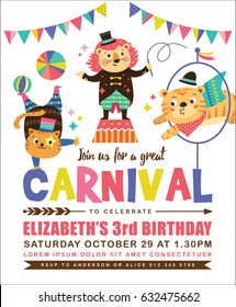 Kids birthday party invitation card with circus theme