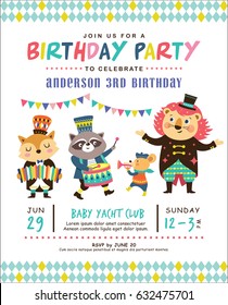 Kids Birthday Party Invitation Card With Circus Theme