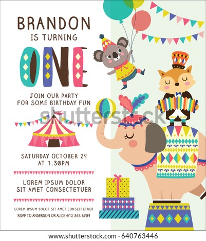 kids birthday party invitation card circus のベクター画像素材