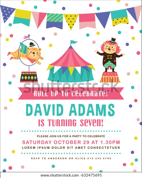 Kids Birthday Party Invitation Card Circus Stock Vector Royalty