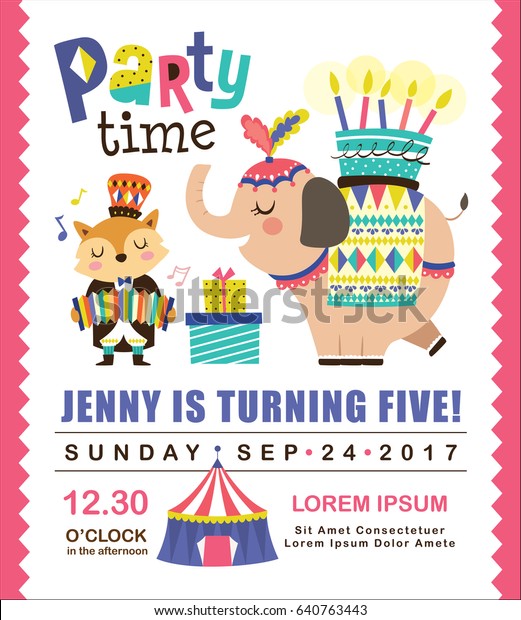 kids birthday party invitation card circus stock vector kids birthday party invites