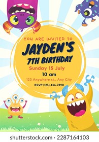 Kids birthday party invitation: lots of monsters!