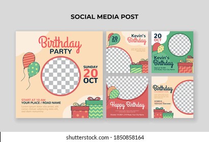 Kids Birthday Party Social Media Post Template. Suitable For Kids Birthday Invitation Or Any Other Kids Event