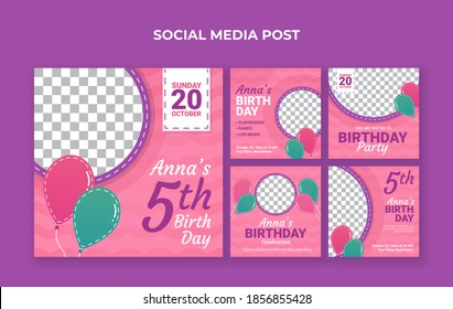 Kids Birthday Party Social Media Post Template. Suitable For Kids Birthday Invitation Or Any Other Kids Event