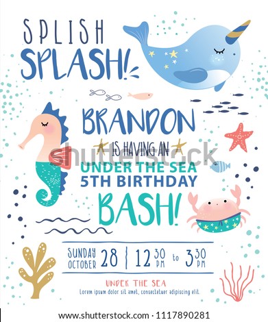kids birthday party under sea theme stock vector royalty free kids birthday party invitation cards