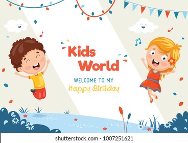 Kids Birthday Template Vector Illustration