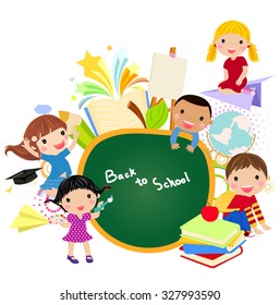 Kids and blackboard banner
