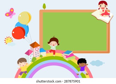 Kids and blackboard frame