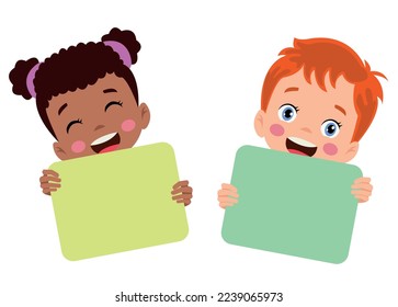 kids with blank banner vector illustration