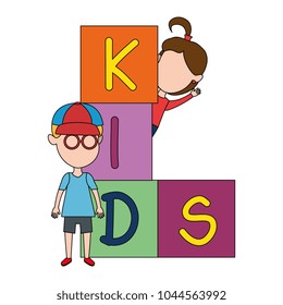 kids with blocks characters