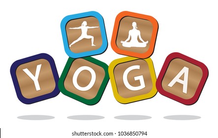 Kids blocks spelling yoga isolated on a white background