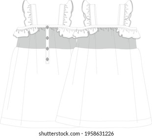 Kids Blouse flat sketch clothes for older girls. Dresses , pants , blouses , hoodies vector.